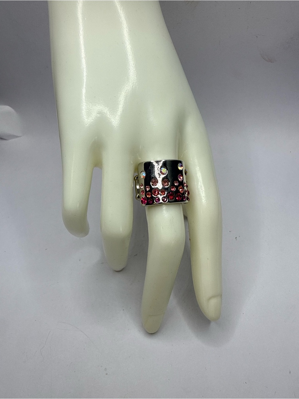 Paparazzi Adjustable Wide Dome Ring with Pink Crystal Accents